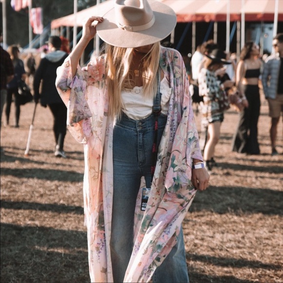 Boho Floral Print Maxi Duster Kimono Coverup - Picture 10 of 11